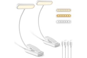 iFalarila 2 Pezzi Luce da Lettura Ricaricabile con Cavo Tipo-C, 12 LED Lampada da Lettura con Clip [3 Colore e 10 Luminosità] Lampade da libro Letto Clip Flessibile a Collo d'oca Piccola per Bambini