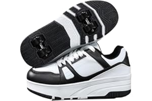 ENEN Scarpe con Rotelle Bambina, Sportive Scarpe da Skateboard 4 Ruote Skateboard Sneakers Outdoor Multisport Scarpe da Ginnastica da Pattini per Ragazze e Ragazzi Bianco Rosa/Nero Bianco