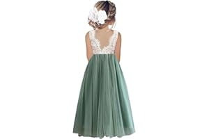 Beganly Mädchen Festtagskleider Spitze V-Rücken Kleid ärmellos Flauschig Tüll Prinzessin Partykleid Blumenmädchen Kleider