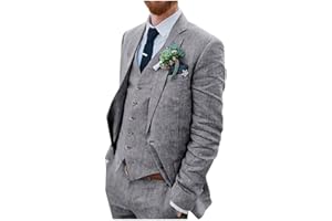 BOTONG Costume de mariage 3 pièces en lin pour hommes, deux boutons, smoking simple boutonnage, revers en pointe, costume d’affaires, style décontracté