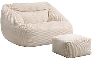 ‎HOME DELUXE Home Deluxe - Sitzsack Cozy mit Hocker - Stoff: Samt Cord, Farbe: Beige - Maße: 100 x 88 x 80 cm, inkl. Füllung I Sitzmöbel Bean Bag Sitzsäcke