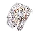 Strass Armband für Weibliche Chenang Frauen-Weinlese-Rhinestone-Kristallarmband-Vorwahlknopf-analoge Quarz-Armbanduhr Frauen Mädchen Damen koreanische SAMT Liebe Diamant (Weiß)