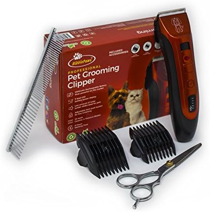 NibblePaws Professional Dog Clippers Set - For Dog and Cat Hair - Cordless Rechargeable Electric Ceramic Portable Quite Lightweight and Silent with Low Vibration - Does Not Disturb Your Pet