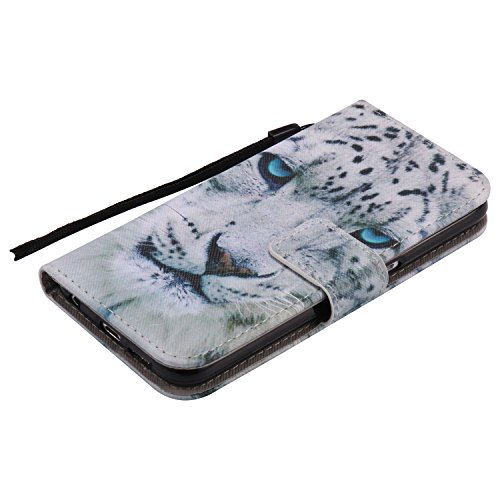 Feeltech Samsung Galaxy S6 Hülle PU-Leder und Brieftasche Bunte Muster Fall mit Magnetverschluss, Hybrid-Kickstand mit Stand-Funktion, schlagen Sie schützende weiche TPU Stoßstangenabdeckung und Kreditkartenhalter für Samsung Galaxy S6 Handgelenk Bügel-Buch-Art-Geldbeutel-Tasche mit 2 In 1 Berühren Sie Stift – White leopard - 6