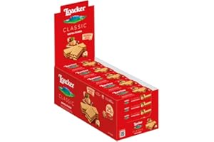 Loacker, Classic Napolitaner Display, Wafer Classico con 3 Strati di Cialde Farcite con Crema alla Nocciola, Merenda e Snack, 25 Confezioni da 45g l'una