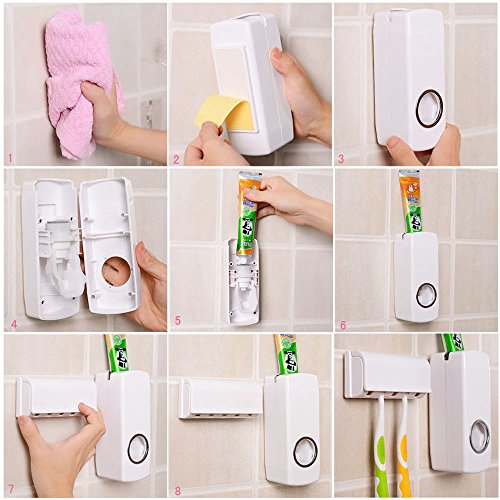 Fenrad® Automatischer Zahnpastaspender, handfreie Bedienung, mit Zahnbürstenhalter (5 Plätze) - 2