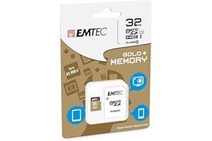 EMTEC ECMSDM32GHC10GP - Carte microSD - Classe 10 - Gamme Elite Gold - UHS-I U1 - Avec adaptateur Performance - Vitesse de lecture jusqu'à 85MB/s -Noir/Or - 32 Gb
