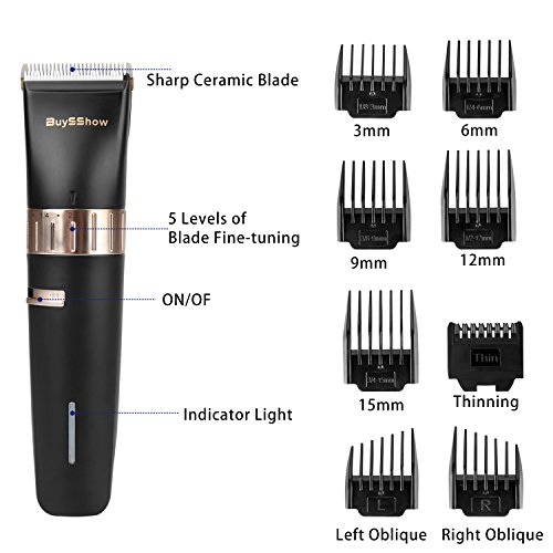 BuySShow Leise professional Haarschneider Set Wiederaufladbare Haarschneider Kit und Trimmer Haarrasierer 11 Anhänge, 8 Kämme, 2 Haircut Grooming Clipper, Friseurumhang, Werkzeuge für Familie - 3