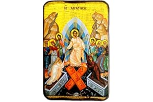Icône en bois fait main, Chrétienne orthodoxe grecque, representant la Résurrection / a0