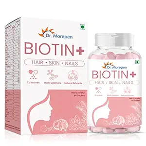 DR. MOREPEN Biotin+ for Hair Growth, Glowing Skin & Healthy Nails | With Multivitamins, Amino Acids, Natural Extract of Amla, Turmeric & Green Tea, Bhringraj & Brahmi - 60 Tablets (Single)