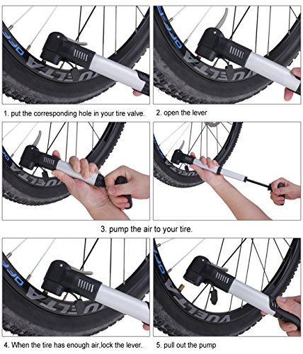 Zacro 120 PSI Mini Fahrradpumpe Set Mini Bike Pumpe Tragbare Fahrradpumpe Perfekt für Fahrrad - 7