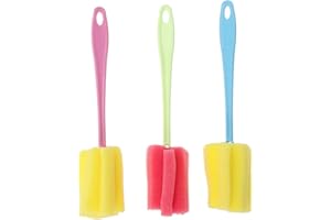 OUNONA 3 Piezas de Cepillo de Botella de Esponja con Mango Limpiador de Taza de Biberones (Color Aleatorio)