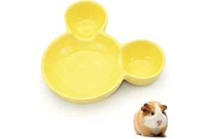 LuckyOpt Hamster Food Bowl & Water Dish, Cute Mouse Shape Ceramic, Easy to Clean, Guinea Pig Bowl Feeding Dish for Small Animals, Hedgehog, Squirrels, Rodents, Sugar Glider (Yellow)