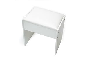 TOPHEHAN Dressing Table with LED Lights, White Vanity Makeup Table Set with Mirror and Stool, Bedroom Dresser Cosmetic Makeup Desk with Drawers and Shelves Storage Unit for Girls (Stool)