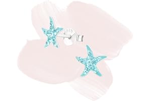 Laimons orecchini da bambina, stella marina con brillantini, blu chiaro, 6 mm, in argento sterling 925