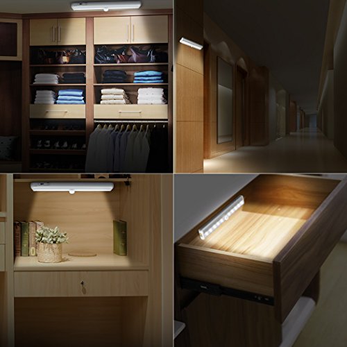 Morpilot LED Schrankbeleuchtung Lichtleiste Kabellos 10 LEDs mit Bewegungsmelder Batterie Wandschrank Kabinett Nachtlicht / Treppen Licht / Schublade / der Schrank / Stammlampe Step Light Bar mit Magnetstreifen (AAA Batterie) - 8