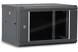 WAYTEX 37401 Coffret Armoire Réseau 19 Pouces 6U – L 600 x P 450 x H 368mm – Mural ou posé sur Pieds Fournis - Porte vitrée à Serrure - Couleur Noir