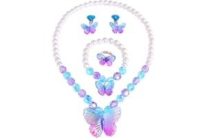 VJUYSW 5 Pièces Ensemble de Bijoux Papillon pour Filles, Collier de Bijoux pour Enfants Papillon, Bagues, Bracelets, Boucles D'Oreilles, pour Enfants Filles Cadeau D'Anniversaire de Fête