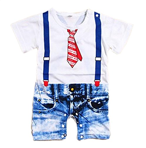 Baby Boys Rompers Gentleman Printed Jumpsuit Outfits White 3-9M