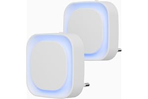 YUNLEX 2 Pcs Veilleuse LED Automatique, Lampe de Nuit à Capteur Crépusculaire, 3 niveaux de luminosité Dimmmable Veilleuse Enfant avec Prise, pour Couloir, cuisine, salle de bains (Azur)