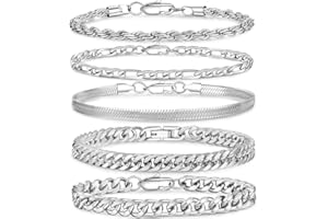 PABBEU Homme Gourmette Chaîne Bracelet en Acier Inoxydable, Classique Polissage Bracelet Acier Inoxydable Homme Cadeau Fête des Pères Saint Valentin Anniersaire Noël