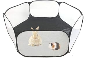 madeokoltd Small Animals Playpen, Folding, Portable, Hexagonal, Black - Suitable for Guinea Pig, Rabbit, Hamster, Ferret etc.