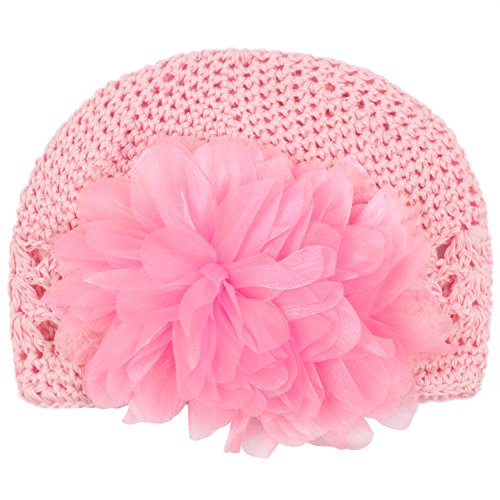Kobwa(TM) Pink Cute Crochet Flower Baby Knit Hat Infant Girl Cotton Cap With Kobwa's Keyring