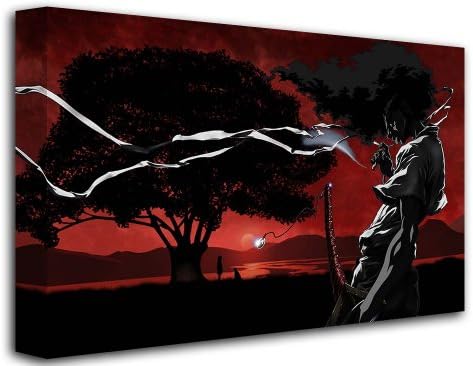 Blood Drenched Sundown Afro Animated Comic, Size: 16" x 12" (40cm x 30 cm Approx), Anime Naruto Manga Canvas Art Picture Print, (FRAMED CANVAS)
