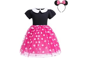 Lito Angels Minnie Mouse Kostüm für Mädchen Kinder, Polka Dot Geburtstag Kleid mit Maus Ohren Haarreif, Halloween Party Verkleidung, Rot/Hot Pink/Rosa