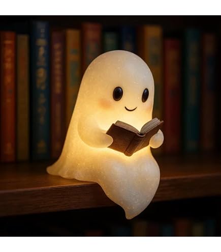 Lampe Fantôme D'Halloween Bafiwu - Veilleuse LED Pivotante, Fantôme Lisant Un Livre, Décoration 3D