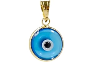 MIZZE MADE FOR LUCK Gold Plated 925 Sterling Silver 10 MM Round Glass Evil Eye Charm Pendant - 7 Colours Available - DIY Charm for Any Necklace