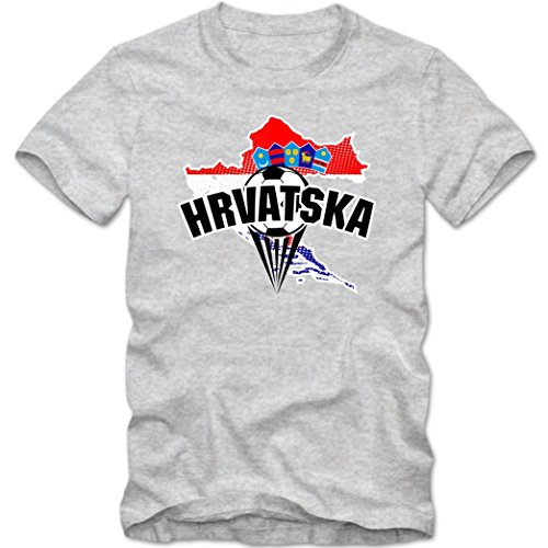 Kroatien EM 2016 #1 EM T-Shirt | Herren | HRVATSKA | Kockasti | Trikot | Nationalmannschaft, Farbe:Graumeliert (Grey Melange L190);Größe:XL