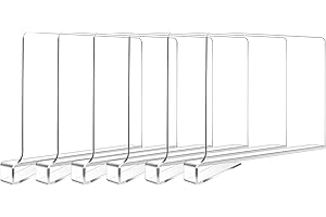 Hiziwimi Pack of 6 Transparent Acrylic Shelf Dividers, Multifunctional Shelf Divider, Adjustable Clothes Organiser, Transparent Organiser for Storage, Wooden Closet, Bedroom (6)