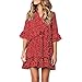Produktbild WWricotta Women V-Neck Flare Sleeve Cross Ruffles Polka Dot Print Swing Casual Mini Dress(rot,S)