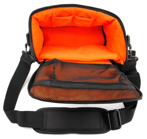 Housse   tui DURAGADGET  noir orange  pour appareil photo SLR Bridge Canon Powershot SX530 HS  Nikon D5500 et Sony ILCE5100LB CEC A5100 et leurs accessoires - Garantie 2 ans