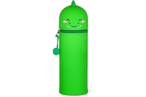 Legami - Estuche escolar Kawaii 2 en 1 de silicona blanda, tema Dino, portabolígrafos de mesa, cremallera, lápices de colores rotuladores, H 18,5 cm