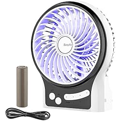 EasyAcc Mini Ventilateur de Bureau Ventilateur Personnel Portable en USB avec Batterie Rechargeable de LG 2600mAh 3 Vitesses réglables Aussi Bien pour l'intérieur et l'extérieur - Blanc