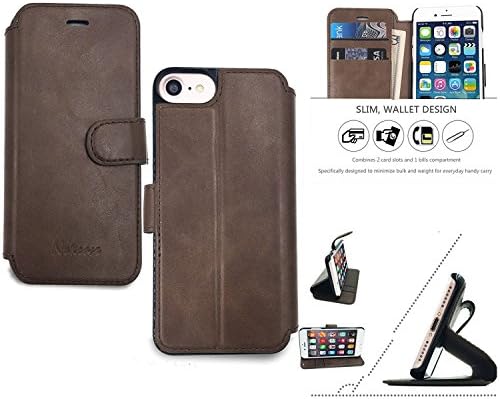 Nakcase IPhone 7 Wallet Case Leather Card Slot Flip Folio Credit Card Case Magnetic Closure for Apple Iphone 7 6s 6 - Dark Brown