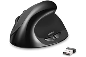 AURTEC Ratón Vertical, Ratones ergonómicos inalámbricos Recargables 2.4G Receptor USB, 6 Botones y 3 dpi Ajustables 800/1200/1600, Negro