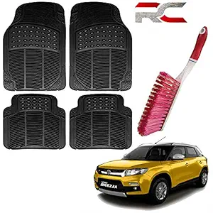 Riderscart PVC Rubber Foot Anti- Slip Car Mat with Cleaning Hard Bristles Brush for Maruti Suzuki Vitata Breeza (Black)