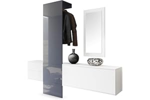 Vladon Garderobe Wandgarderobe Carlton Set 1, Made in Germany, Korpus in Weiß matt/Paneel in Grau Hochglanz