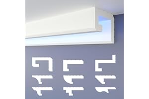 HEXIMO profilé de joint d'ombre LED moulures, éclairage indirect XPS-styrofoam-plafond sec moulures pour plafond (20,4 mètres HLED 2)