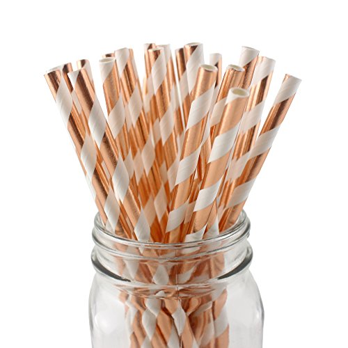 Ipalmay Metallic Rose Gold Papier Trinkhalme, 100 Stück