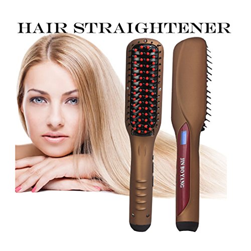 Beauty Nymph Haarglätter-Bürste LCD Elektrische Keramik Haarglätter Kamm und Hitzeschutzhandschuh (Braun) - 5