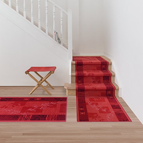 Treppenteppich / Treppenläufer | viele Größen | stilvoller Läufer für den durchlaufenden Treppenbelag | GUT-Siegel | Qualitätsprodukt aus Deutschland (rot 80×600 cm) - 2