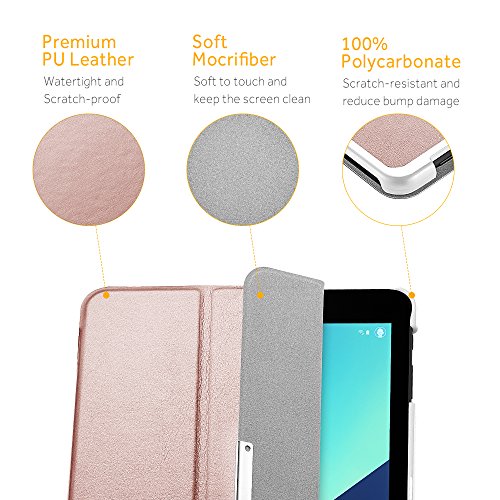 EasyAcc Samsung Galaxy Tab S3 T820/ T825 Hülle Case mit Standfunktion/ Automatische Sleep Wake Funktion PU Leder hüllen für Samsung Galaxy Tab S3 (9,68 Zoll) Smart Cover (Rose Gold, Kunstleder, Ultra) - 8