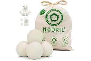 Nooril Tumble Dryer Balls Pack of 4 - Handmade Reusable Organic Wool Laundry Balls for Fabric Softening, Reduce Drying Time, Noise, Static-Cling & Wrinkles with No Bad Odor…