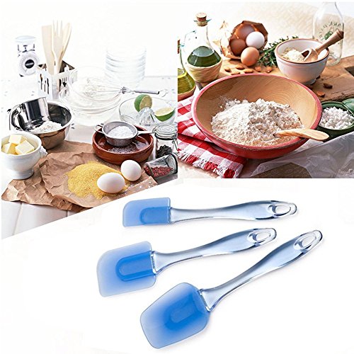 MojiDecor 3-teiliges Silikon Teigschaber Set, Spatel-Set, weich und flexibel, hitzebeständig Küchenutensilien Teigspatel, Blau - 7