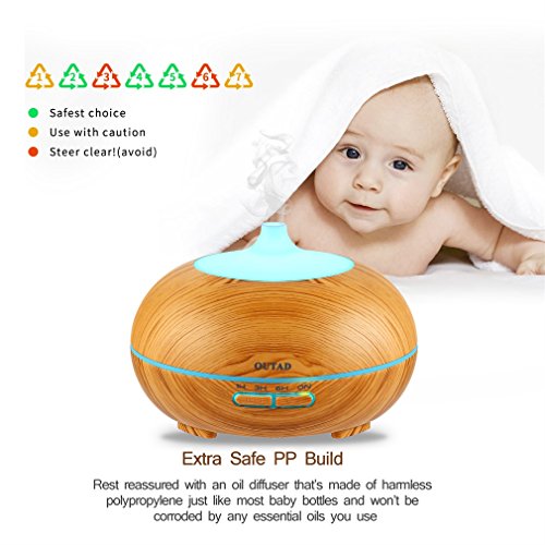 Aroma Diffuser OUTAD 300ml Wohltuend Holzmaserung Luftbefeuchter mit 7 Wechselfarben, Einstellbarer Nebelausstoß, Automatische Abschaltung und Niedrigwasserschutz, Aroma humidifier Duftzerstäuber Diffusor ätherisches Öl Diffusor Duftlampe EU für Aromatherapie, Yoga, Salon, Spa, Wohn, Schlaf, Bade oder Kinderzimmer Hotel etc - 3