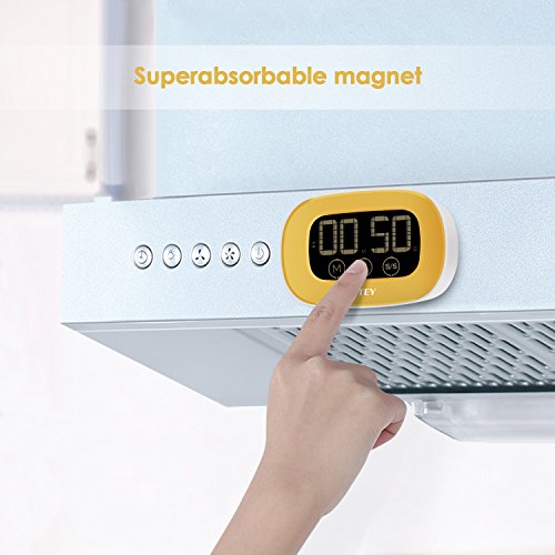 INTEY Küchentimer elektronischer magnetischer Küchen-Timer Küchenuhr (Timer-, Stopp-Uhr-Funktion, Countdown) mit großem LCD Display, lautem Alarm und Touchscreen in Gelb inkl.Batterie … … - 4